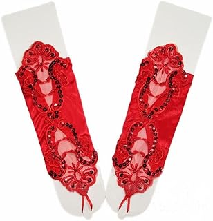 VITAU Guantes Largos de Encaje para Novia, Color Rosa, elásticos, tamaño Adulto, Disfraz de Fiesta de Noche, graduación, Lentejuelas de Cristal, Guantes con Gancho para los Dedos