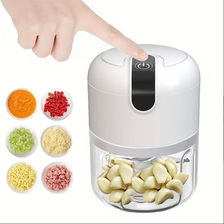 ProBytes Mini Electric 1200mAH Rechargeable Food Processor - Grind, Cut, Chop, Dice, Mince, Herb, Nuts, Garlic, Ginger, Fruits, Vegetables, Salad, Whole Spices, Dry & Wet - Side On/Off 250ml White
