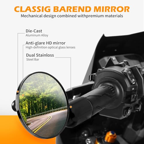 Image of Motorcycle Side Mirrors Round 7 /8 inch Handle Bar End Compatible With Street Bike Cafe Racer Sports bikes Chopper Cruiser Sport FZ8 FZ-07 09