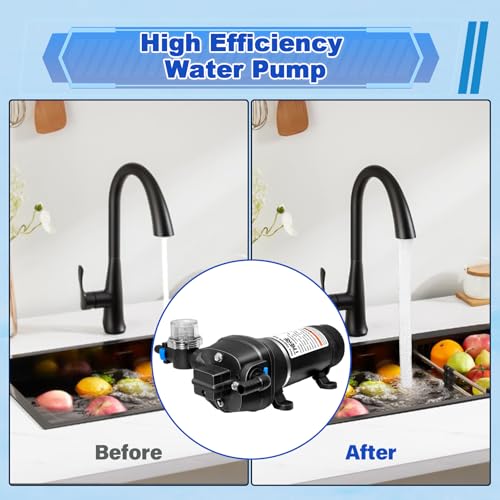 Image of 04406043A Water Pump,3.3GPM 115V 35PSI Diaphragm Water Pump With Strainer and Pressure Switch for RV Yacht Marine Caravan