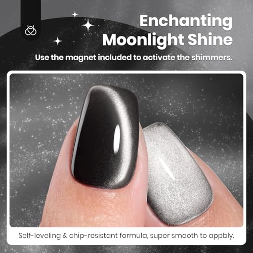 Image of Beetles Black Cat Eye Gel Polish, 15ML Black Glass Cat Eye Glitter Gel Polish with Magnet Shimmer Translucent Sheer Color Soak Off UV Midnight Sands Series French Nail Art Dsign Gift for Women
