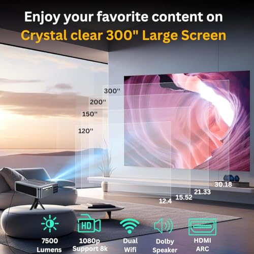 Image of TONZO X1 Android LED Projector, 8K Support, FHD, 7500L, 250 inch Screen, 10W Dolby, Widevine L1, Dual Wi-Fi & BT, OTT, Voice Remote, 4D /4P Keystone, AI Intelligence, Black