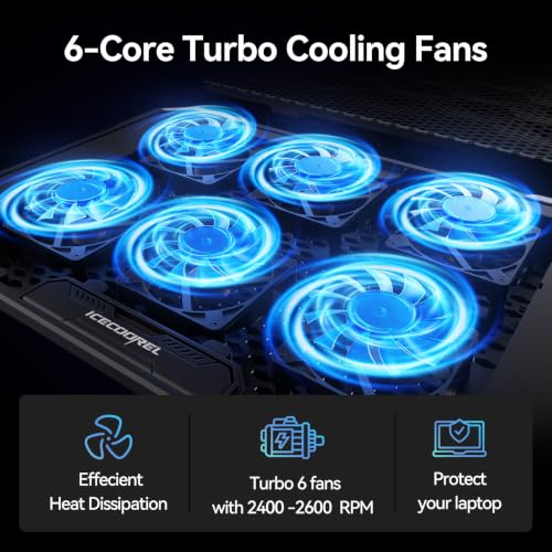 Image of ICE COOREL Laptop Cooling Pad with 6 Cooling Fans, Laptop Cooler Stand with 6 Height Adjustable, Laptop Fan Cooling Pad for 12-17 Inch,Two USB 2.0 Port, The Wind Speed Adjustable [2022 Version]