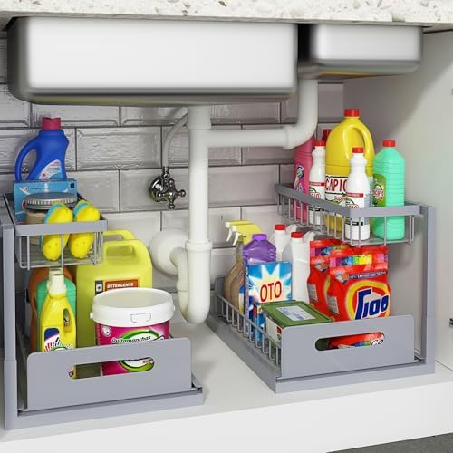 REALINN Under Sink Organizer, Pull Out Cabinet Organizer 2 Tier S...