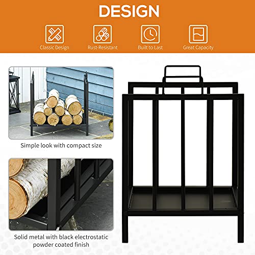 Outsunny Metal Firewood Log Holder Indoor Outdoor Firewood Rack Fireplace Wood Storage Shelf w/Handles, Rust-Resistant, Black, 39L x 32.5W x 46Hcm Outsunny Metal Firewood Log Holder Indoor Outdoor Firewood Rack Fireplace Wood Storage Shelf w/Handles, Rust-Resistant, Black, 39L x 32.5W x 46Hcm