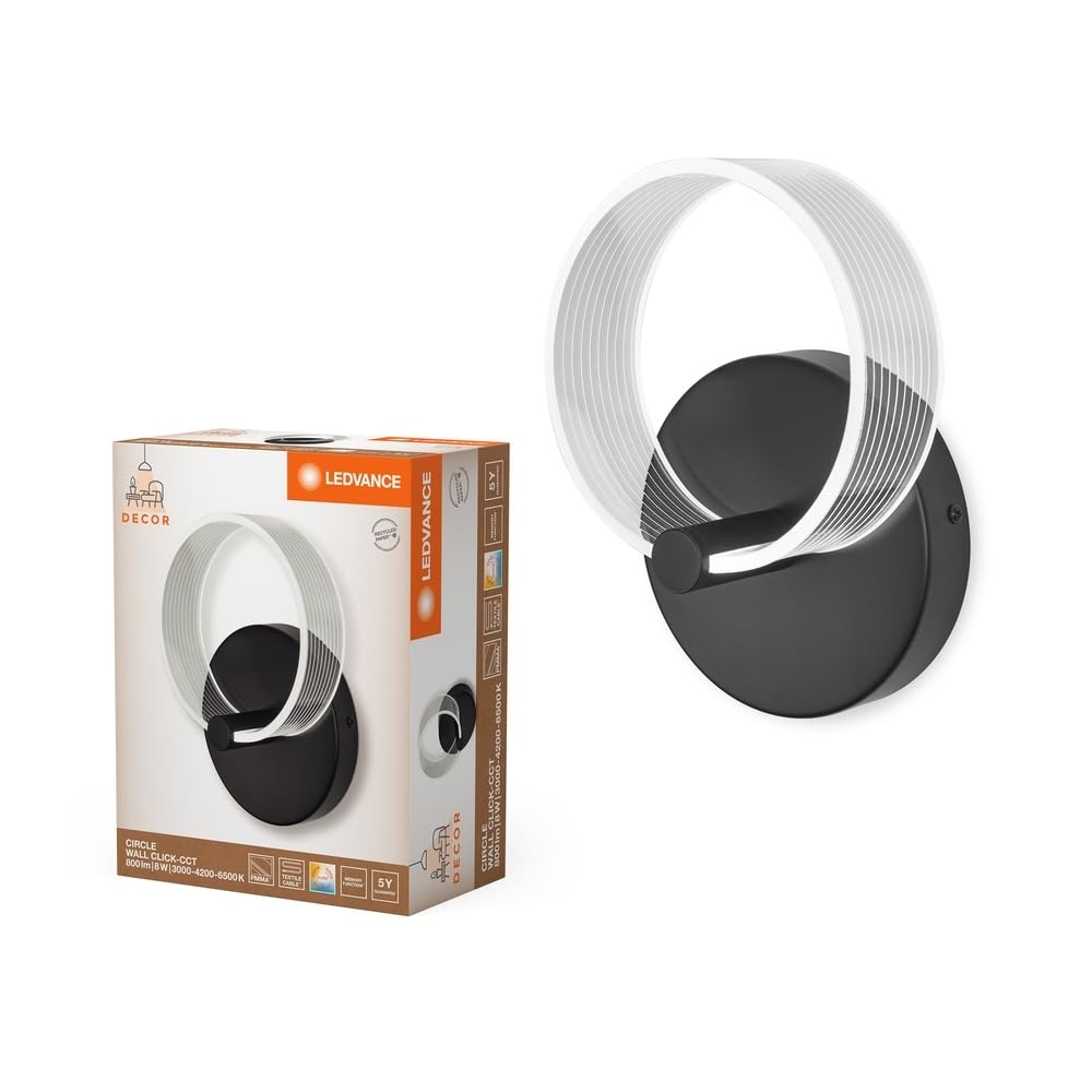 LEDVANCE Decor Circle dekorative Wandleuchte, 1-flammig, 8W, 800lm, 3000K/4200K/6500K, warmweiß/kaltweiß/Tageslicht, Kunststoff, schwarz