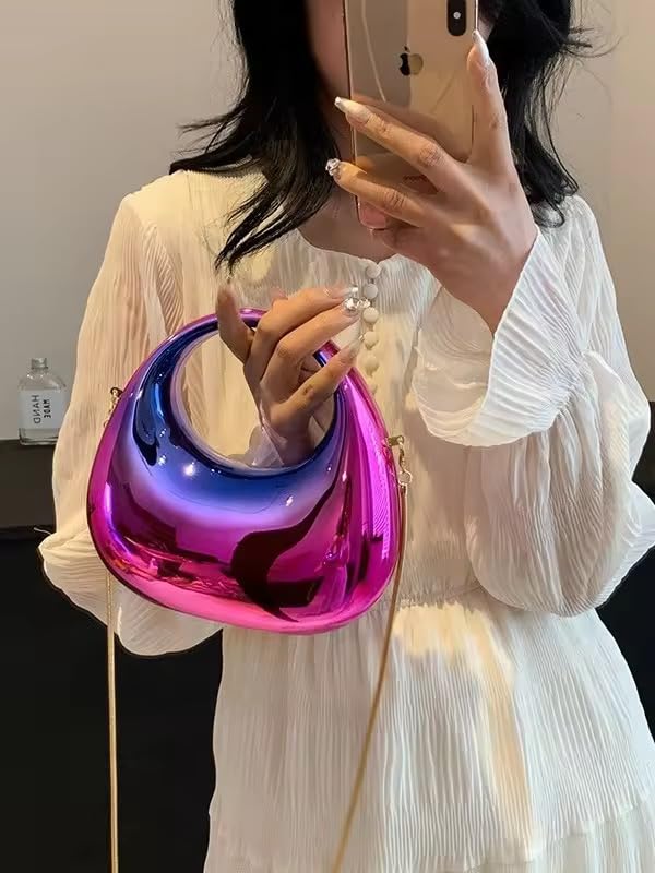 Image of Metallic Acrylic Evening Handbag for Women | Crossbody Sling Bags with Detachable Chain Strap Glossy Stylish Ladies Girls Small Size Cute Party Wedding Bag