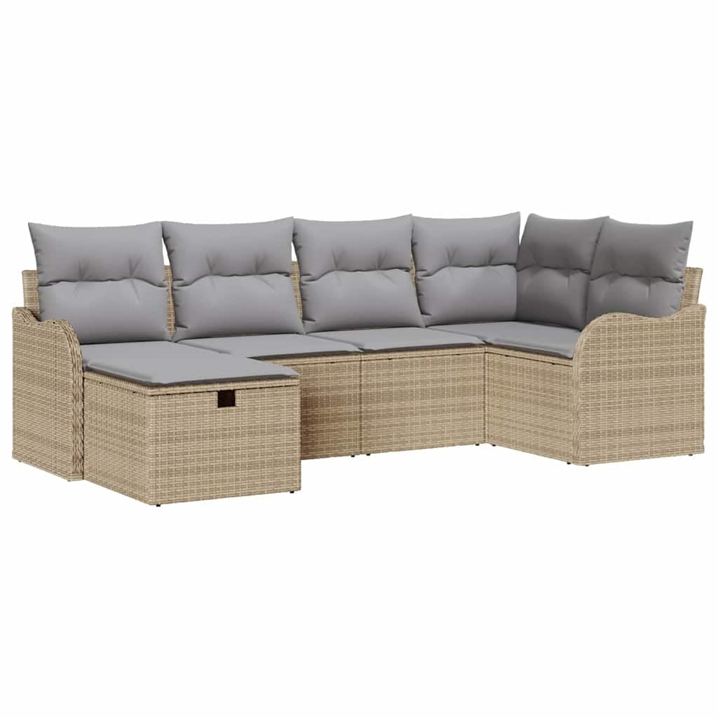 6-częściowy zestaw mebli ogrodowych z poduszkami, beżowo-jasnoszary, polirattan, modułowy, odporny na promieniowanie UV, na taras, balkon, 232,5 x 122,5 cm