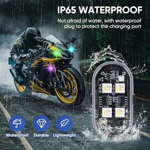 Image of Upgraded 4LEDs 4PCS Wireless LED Strobe Lights with Remote Control, 8 Colors Type-C Rechargeable Led Lights Anti Collision Warning Light for Car Motorcycle Bike Drone Aircraft