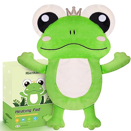 Image of Microwave Heating Pad for Period & Cramps Pain Relief, Cute 16 × 12.6'' Microwavable Menstrual Cramp Relief Heating Pad Stuffed Animal, Moist Microwave Heat Pad with Washable Cover - Frog