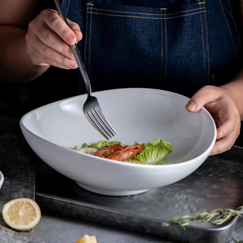 White Irregular Ceramic Bowl Ramen Salad Restaurant Tableware