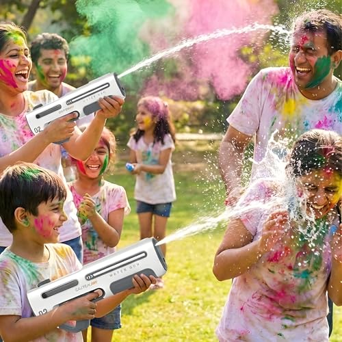Image of Crackles Automatic Electric Water Gun for Kids & Adults | Rechargeable Auto Suction Self-Filling Water Blaster | Continuous Shooting High Power Long Range Squirt Gun for Holi, Pool & Outdoor Fun