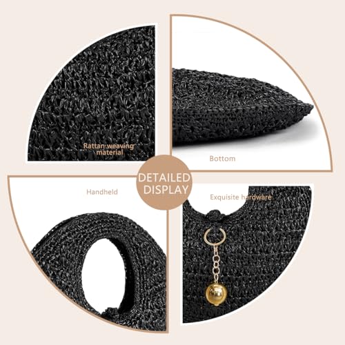 Image of PHILOMENA Woven Straw Beach Bag for Women Handmade Raffia Circle Bag, Summer Boho Chic Tote Purse Handbag Large Round Bag