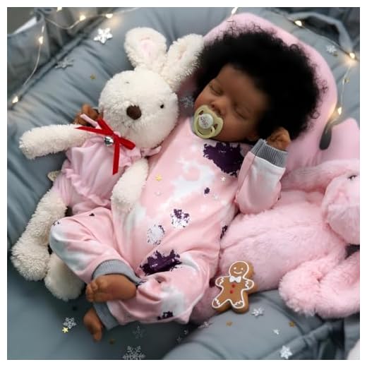 JIZHI Lifelike Reborn Baby Dolls Black - 17-Inch Baby-Soft Body & Curls Realistic-Newborn Baby Dolls African American Real Life Baby Dolls Cloth Body with Feeding Kit & Gift Box for Kids Age 3+
