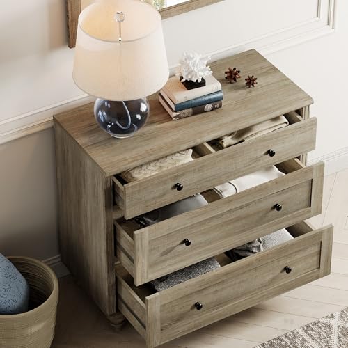 Image of WAMPAT Baby Dresser for Bedroom with 3 Drawers, Kids Dressers with Wide Chest of Drawers, Modern Wooden Closet Storage Organizer, Small Dressers for Living Room, Nursery, Hallway, Rustic Oak