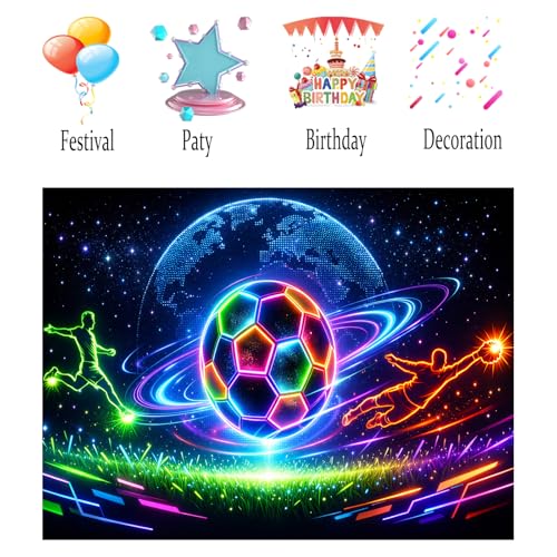 Image of Nuxovilar Neon Soccer Player Wall Tapestry Polyester 78.74x59.05 In | Glow Poster Trippy Wall Art Sports Decor UV Backdrop Bedroom Game Room Dorm Space Room (Soccer Ball Silhouette)