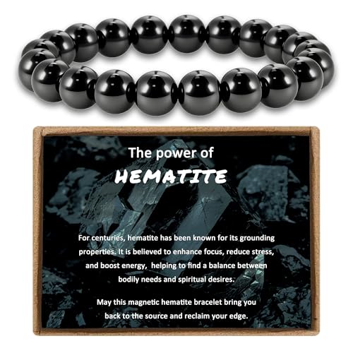 PEALICIOUS Hematite Bracelet for Men, 10MM Magnetic Bracelet with Natural Hematite Beads as Mens Anniversary Jewelry Gifts, Black Magnet Jewelry with Energy Stone for Balance Power Inspirational Gift