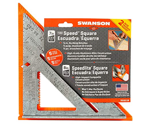 Swanson Werkzeug Co, Inc. t010118 2 Pack Value Pack 7-in Speed quadratisch & 8-in Speedlite Speed quadratisch Layout-Tools, 17,8 cm & 20,3 cm Silber/Orange