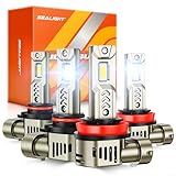 SEALIGHT 9005 H11 Bulbs Combo for Driving Light, 1000% Super Bright Bulb, 1:1 Mini Size, No Adapter Required, 6500K White, Non-Polarity 3MIN Plug and Play, 4 Pack LED Bulbs