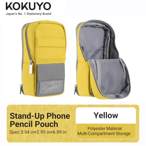 Image of KOKUYO Pencil Case Pouch, Standing Pen Pouch Bag, Foldable Magnetic Stand up Phone Pencil Holder Organizer, Large Capacity Portable Pencil Box for Office, Home & College Use. (Mag Critz Neo - Yellow)