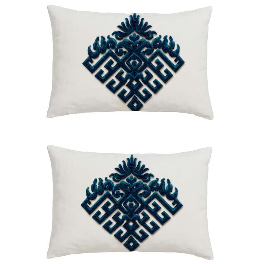 Housse de coussin 60x90cm rectangulaire lin exterieur marine