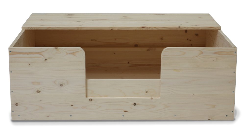 Wurfkiste Welpen 140x120x40 cm, Kiefernholz, mit Ausgang | Große Wurfkiste für Welpen mit den Maßen 140 × 120 × 40 cm aus naturbelassenem Kiefernholz.