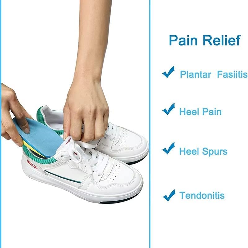 Image of VONT Heel Pads For Heel Pain Relief Heel Insole For Extra Cushioning Comfort Slim Designed Heel Cushions For Shock Absorption Plantar Fasciitis Support (Colour: Blue /Yellow, free)