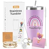 Teacher Appreciation Gift for Her - 20 Oz Purple Tumbler Set Big Heart Stainless Steel Tumbler Cup with Lid Straw, Thank You Educator Teacher Present Idea for Graduation Thanksgiving Christmas Gift