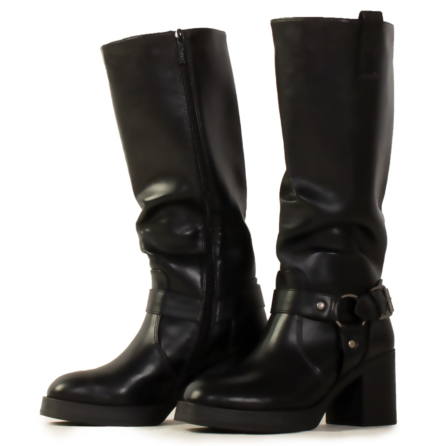 RF ROOM OF FASHION Womens Moto Knee High Riding Boots