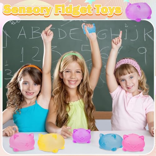 Gummy Kitty & Sugar Ball Designs, Anxiety Relief & Focus Toy, Maltose Filled Squeeze Cat Toys for Sensory Play, Sensory Fidget Toys for Adults, Kids, Slow Rising Squishy Stress Ball (Orange ) - Image 6