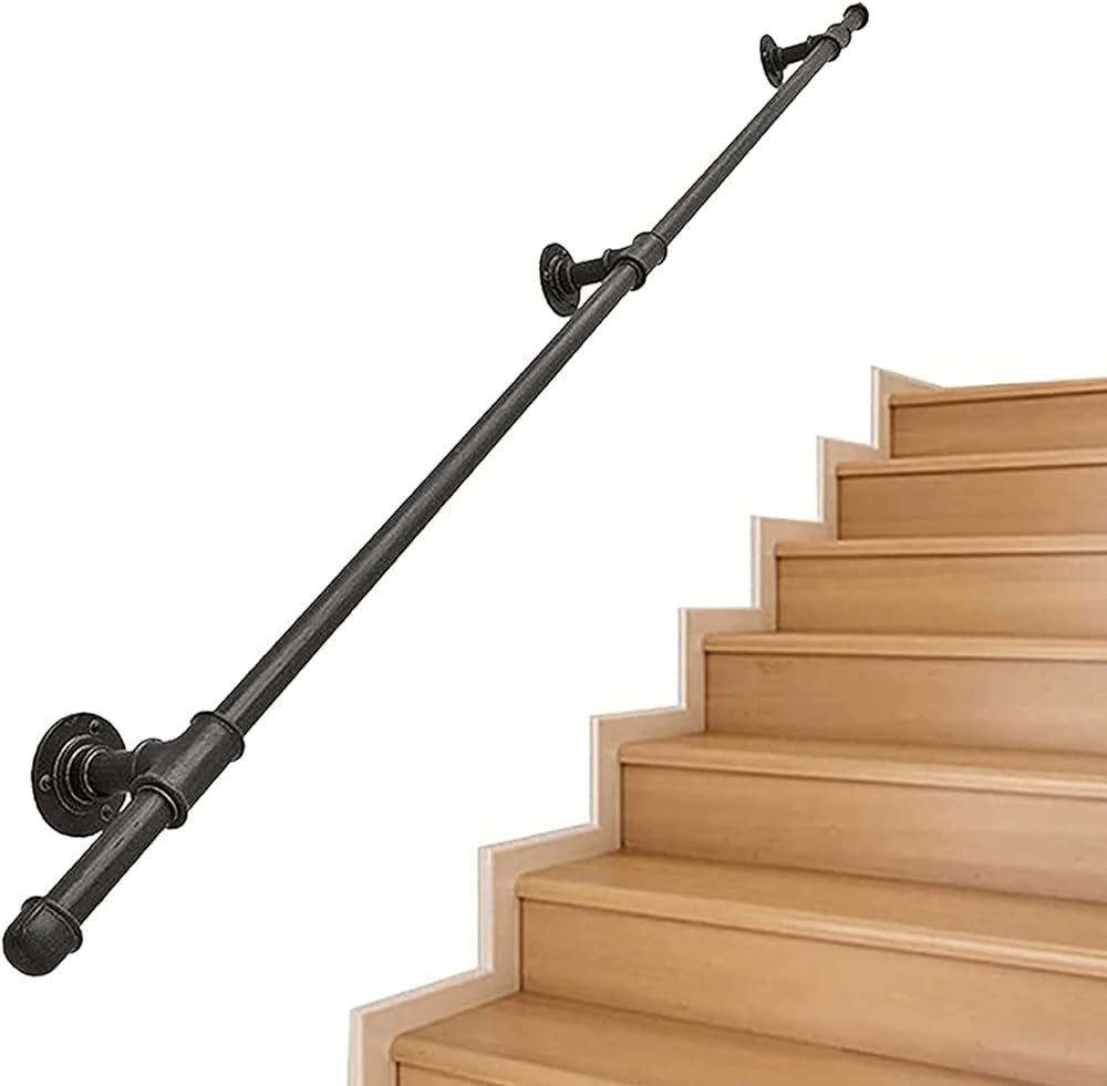 FKXSXAZ Black Stair Handrail Banisters- Complete Kit，Industrial Railings Grab Bar，Safety Wall Mounted Metal Wrought Iron Hand Rail for Indoor and Outdoor Support Rod(Size:4.6ft/140cm)