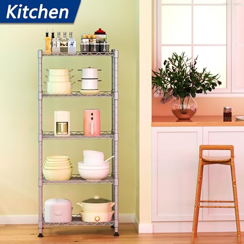 Image of REGILLER 5-Wire Shelving Metal Storage Rack Adjustable Shelves,Standing Storage Shelf Units for Laundry Bathroom Kitchen Pantry Closet(Silver,11.8 inch D x 16.6 inch W x 53.5 inch H)