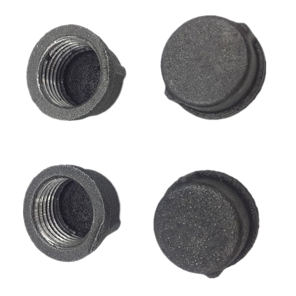 AUSENNA round cap for tubes Black cast iron Internal thread pipe caps DN15/20/25 used for DIY pipe decoration safety protection pack of 4 (1inch)