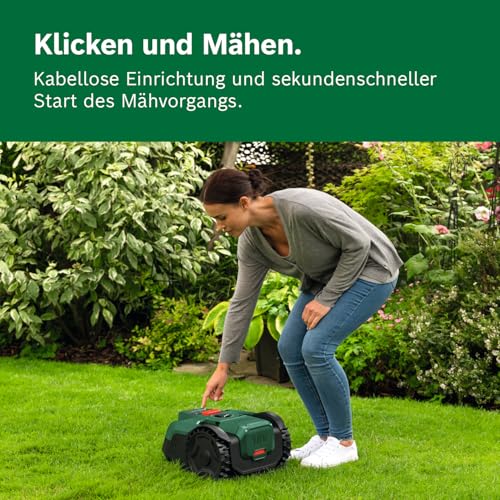 Bosch Akku-Mähroboter VISIMOW18V-100 (für Rasenflächen bis 100 m², Schnittbreite: 16 cm, Schnitthöhe: 20-60 mm, mit Ersatzmessern, inkl. Akku und Ladegerät) – Bild 7