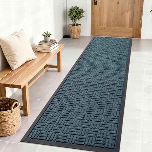 Image of OLANLY Front Door Mat Outside Entrance 71x23, Absorbent, Heavy Duty Sturdy Natural Rubber Doormat Indoor Outdoor, Non-Slip, Stain and Fade Resistant, Low Profile Floor Mat for Entryway, Lake Blue