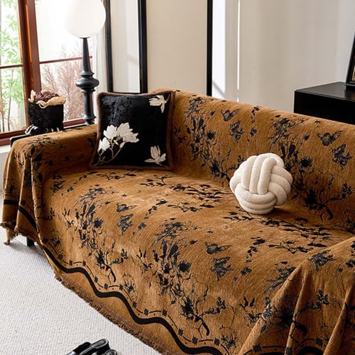 Housse de canapé en chenille marron lavable pour protéger des animaux