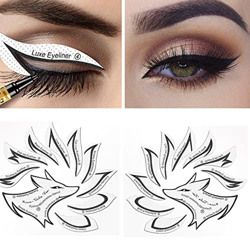 Kakuta Eyeliner Stencils Eyeshadow and Eyeliner Stamp Template Sticker Set of Nine Tail Fox Non-woven Materials for Beginners Makeup Tool 12 Pairs/Pack (2PC)
