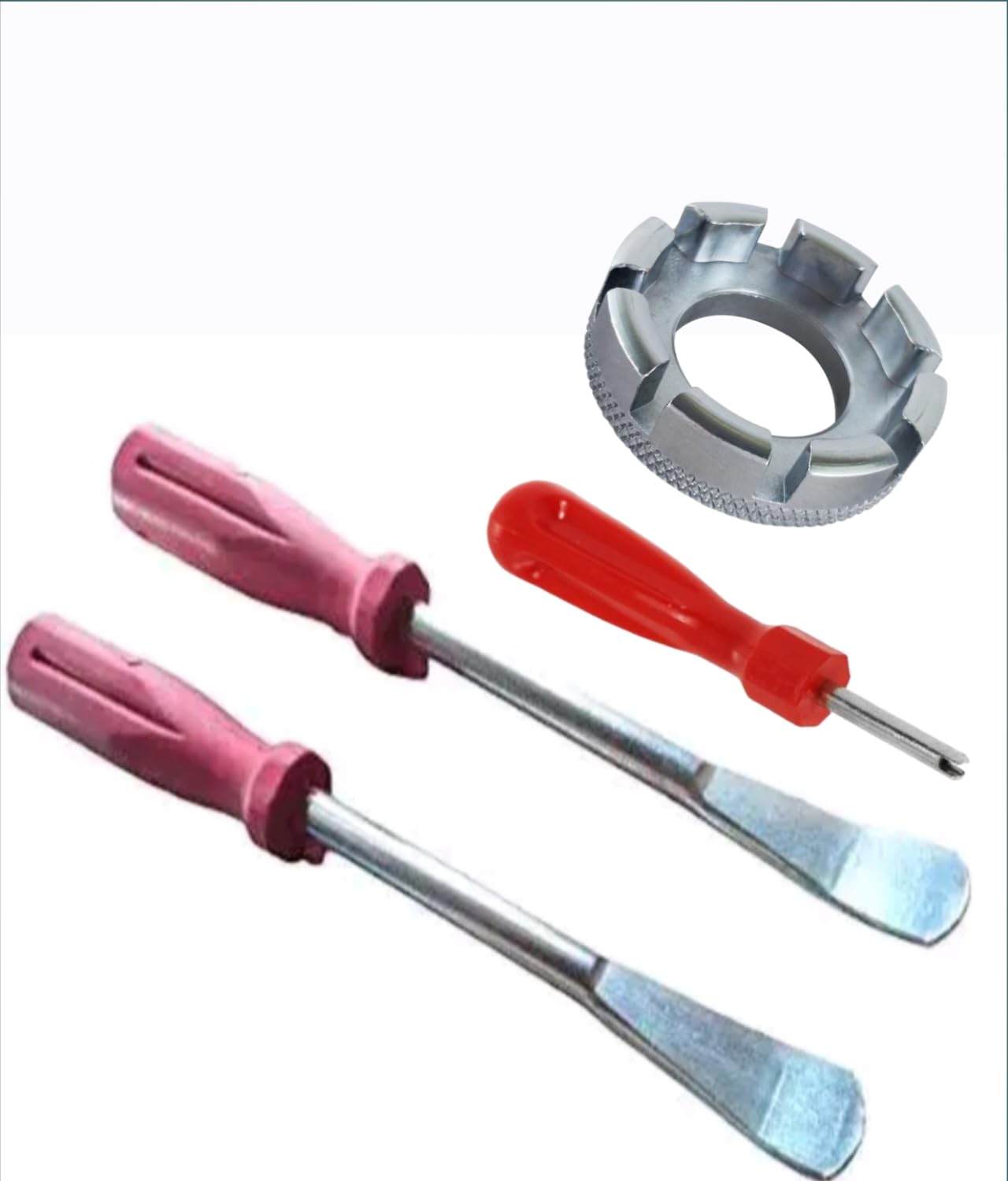 Bicycle Spoke Wrench Tool Kit with cycle puncture repair tyre liver set and wall opener tool Metal Spanner, Pink and Red-image-49