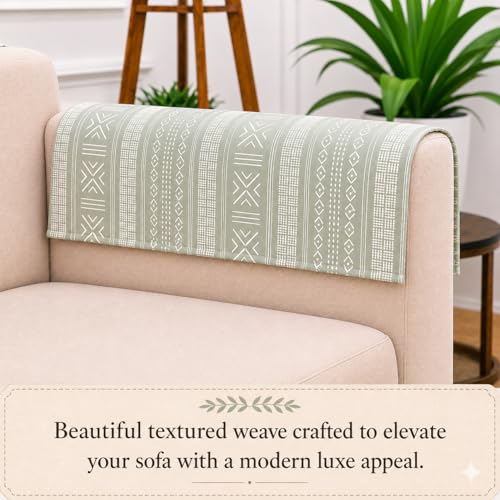 Image of STITCHNEST 'Verdant Bohemian Stories' Sofa Armrest Cover | Elegant Jacquard Fabric, Washable & Durable for Modern Living (18 x 22 Inches)