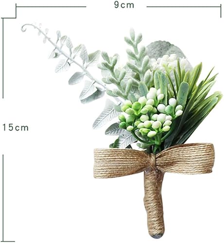 Vista 2 de ChezMax Ramillete de boda hecho a mano falso, plantas de eucalipto suculentas, decoración de boda, 2 piezas