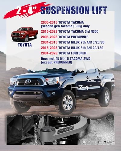 Image of KSP 2-4 inchAluminum Upper Control Arms with Rubber Bushing fit Tacoma Hilux 2004-2023, Adjustable Forged UCA With 3pcs Ball Joints Compatible with Toyota Prerunner Fortuner, One-piece Design Front Arms