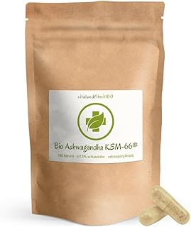 Bio Ashwagandha - KSM-66® Premiumrohstoff - 100 Kapseln hochdosiert - Original indische Schlafbeere - 100% natürlich - standardisierter Wihanolid-Gehalt von 5%