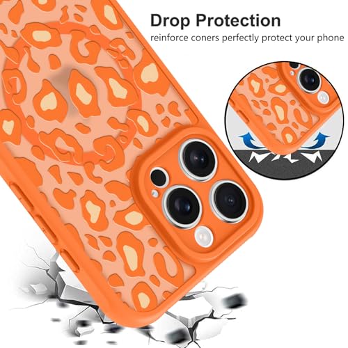 Image of KANGHAR Case for iPhone 16 Pro Orange Leopard Printed Pattern | Cute Cheetah [Compatible with Magsafe] Protective Magnetic Case for Girls Women 6.3 inch