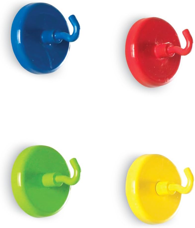 Learning Resources - Super hooks Magnetic Hooks, Set of 4 - Strong Magnetic Hooks, Heavy Duty Classroom Magnet Hook, Home, Office, Kitchen, Locker, Magnet with Hook