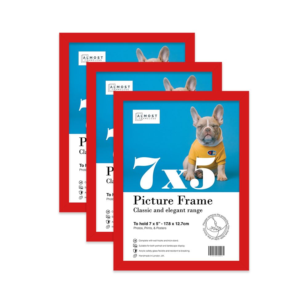Almost Frameless 7x5 Red Picture Frame Set of 3, Display 7x5 Picture Gallery Wall, Poster, Photo, Artwork, or Print, Yellow