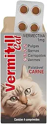 Vermitril Cats Antipulgas carrapatos sarnas e vermes 4 comprimidos sabor carne