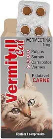 Vermitril Cats Antipulgas carrapatos sarnas e vermes 4 comprimidos sabor carne