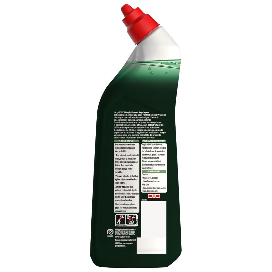 Harpic - Lot de 18 Gels WC Fosses Septiques Menthe - 750 ml
