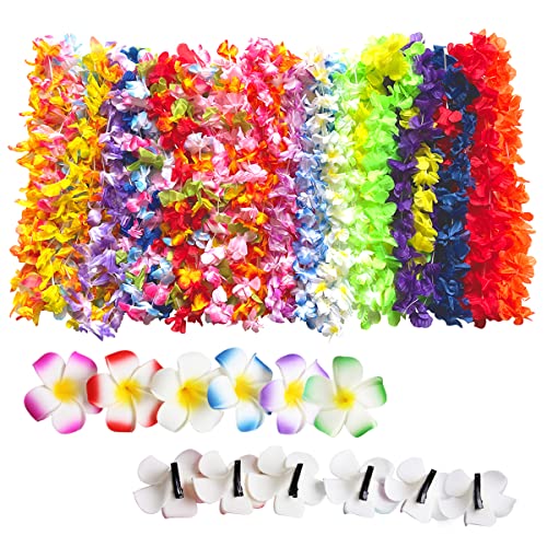 36 Piezas de decoración Hawaiana Leis para Fiestas, 24 Collares Hawaianos, 12 Horquillas de Flores, para Fiestas Tropicales Hawaianas, Fiestas en la Playa, Fiestas de Noche Hawaianas
