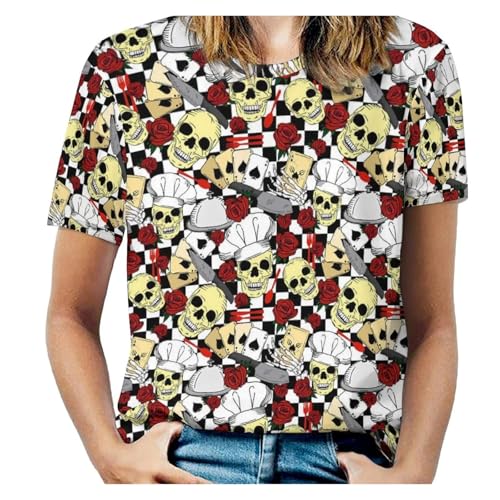 T-shirt tête de mort violet à col rond avec motif imprimé